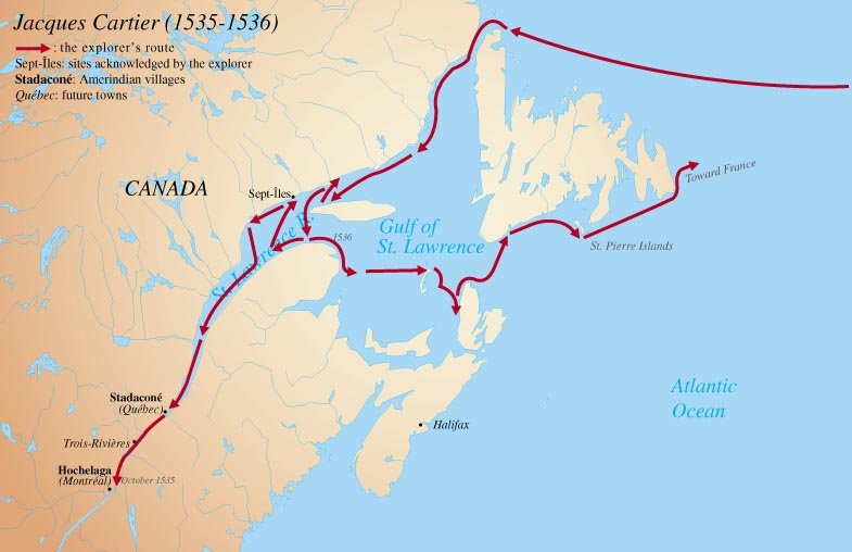 map of jacques cartier voyages